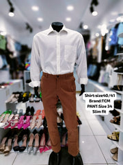 Men’s Brown Slim-Fit Trousers – Size 34