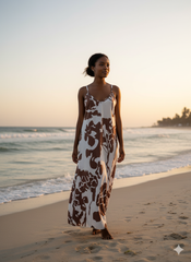 Emery Rose White & Brown Floral Maxi Dress – Size L