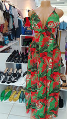 Tropical Leaf Print Cut-Out Maxi Dress (Medium)