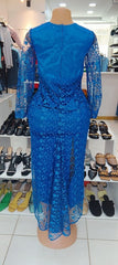 Royal Blue Lace-Overlay Midi Dress - Size Medium