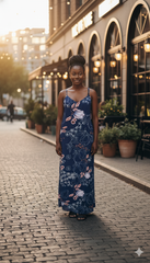 Navy Blue Floral Slip Dress – Size S