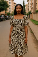 Leopard Print Smocked Midi Dress – Size: Medium (Shein)