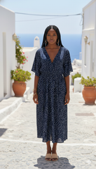 Navy Polka Dot Midi Dress – LCW (Size: Medium)