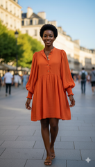 LCW Terracotta Long-Sleeve Button Tunic Dress – Size M