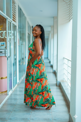 Tropical Leaf Print Cut-Out Maxi Dress (Medium)