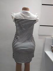 Black & White Striped Mini Dress with Lace Sleeves – Shein (Size: Small)