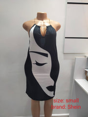 Black & White Face Print Chain Strap Mini Dress – Shein (Size: Small)