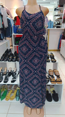 Navy Blue Boho Print Halter Maxi Dress – Size: Medium (Shein)