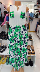 White & Green Floral Sleeveless Maxi Dress – LCW (Size: Medium