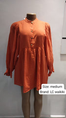 LCW Terracotta Long-Sleeve Button Tunic Dress – Size M