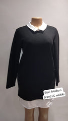 Black Knit Sweater Dress with White Collar – LCW (Size: Medium)