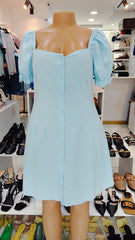 Sky Blue Puff Sleeve Button-Down Mini Dress – Shein (Size: Medium)