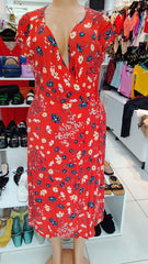 Red Floral Wrap Midi Dress – Size: Medium (Shein)