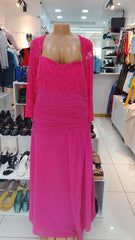 Angel Fashion Fuchsia Lace-Bodice Maxi Dress with Ruched Waist - Size XL