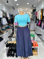 Dark Wash High-Waisted A-Line Maxi Skirt