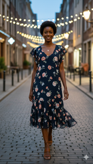 Black Floral Ruffle Hem Midi Dress – Size L