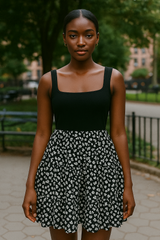 Black & White Floral A-Line Dress – Shein (Size: Medium)