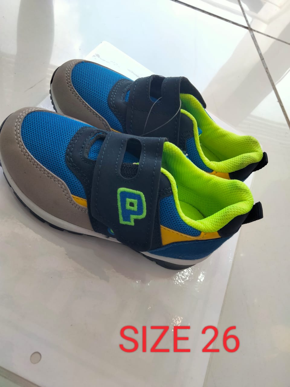 Boys Blue & Neon Green Velcro Sneakers – Size 26