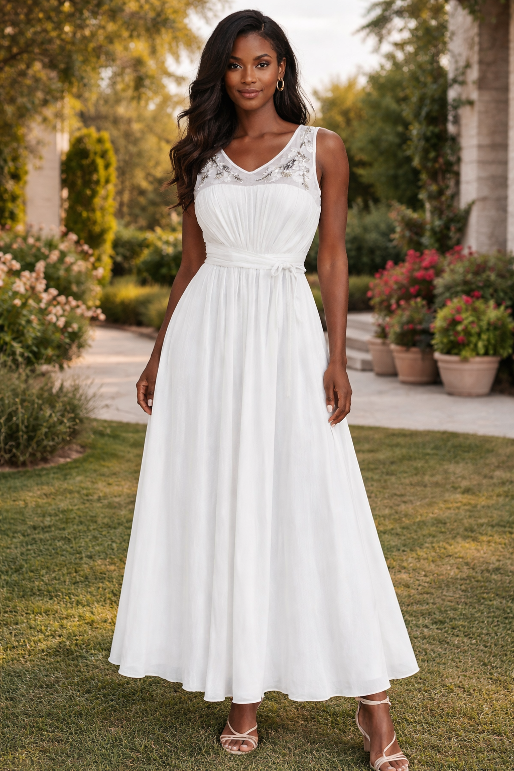 White Embellished Midi Dress - H & M ( Size 38)