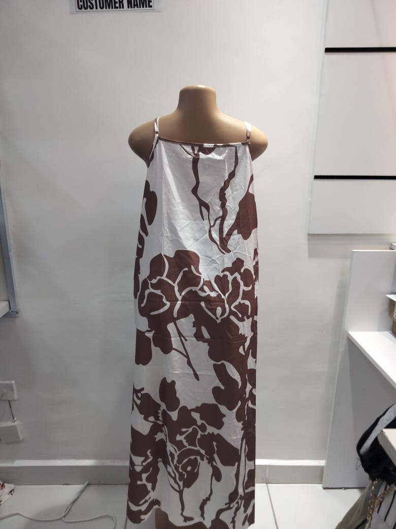 Emery Rose White & Brown Floral Maxi Dress – Size L
