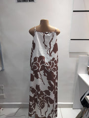 Emery Rose White & Brown Floral Maxi Dress – Size L