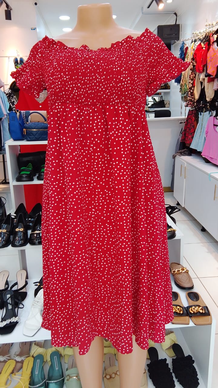 Red Polka Dot Off-Shoulder Dress – Size: Medium (Shein)