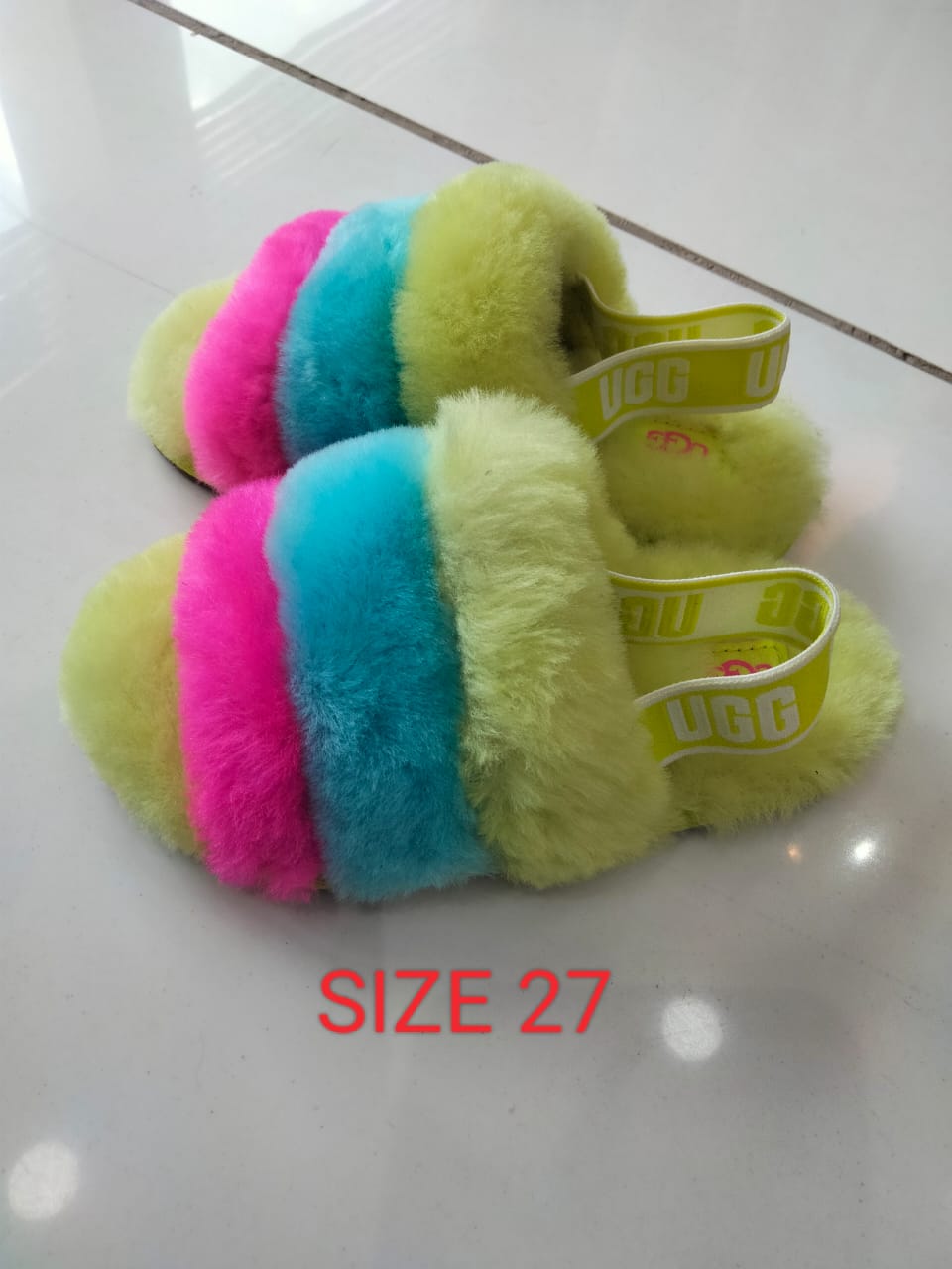 UGG Rainbow Fluffy Kids Slippers – Size 27