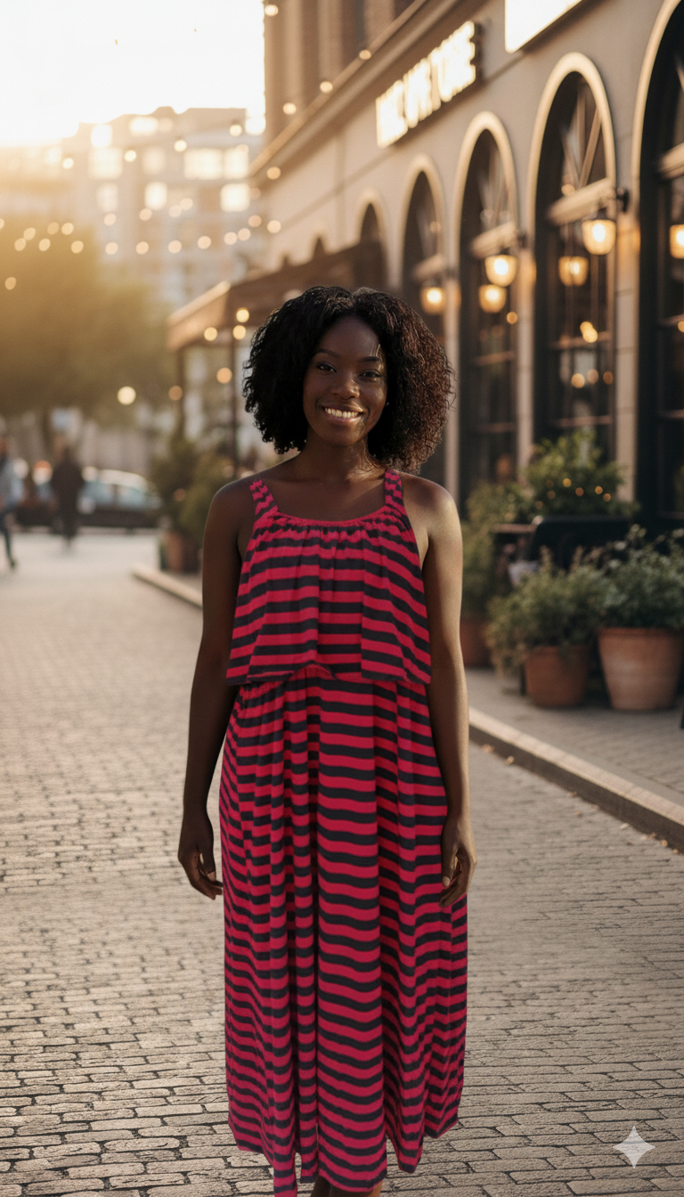 Red & Black Striped Maxi Dress – LCW (Size: Medium)