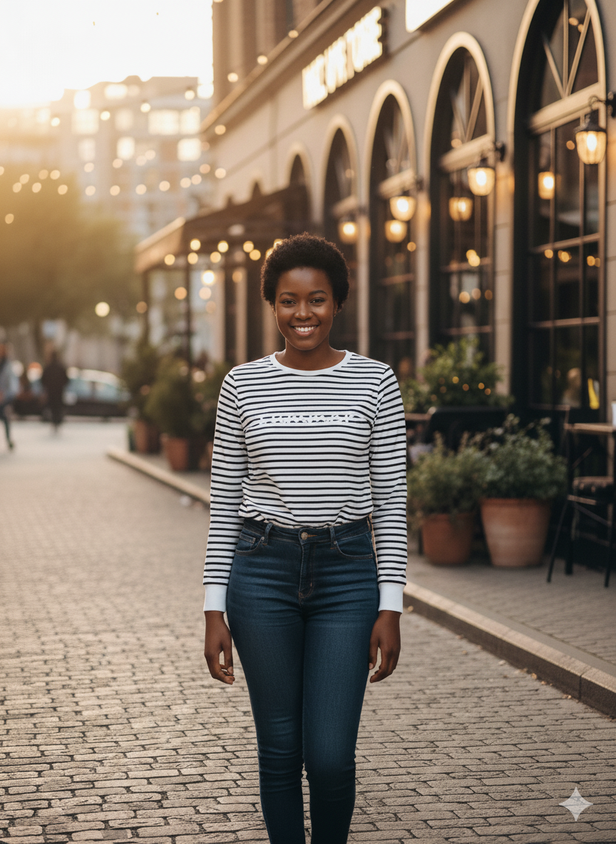 Striped Long-Sleeve Casual Top – LCW (Size: Medium)