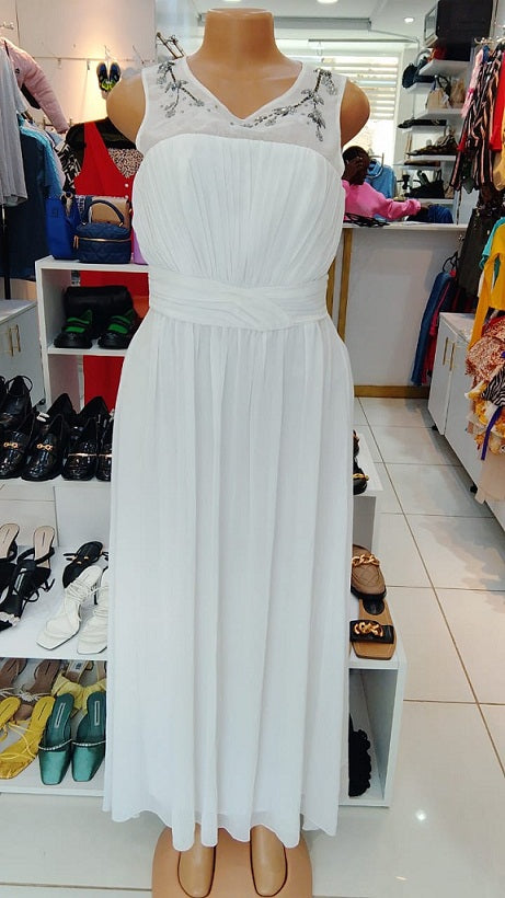 White Embellished Midi Dress - H & M ( Size 38)