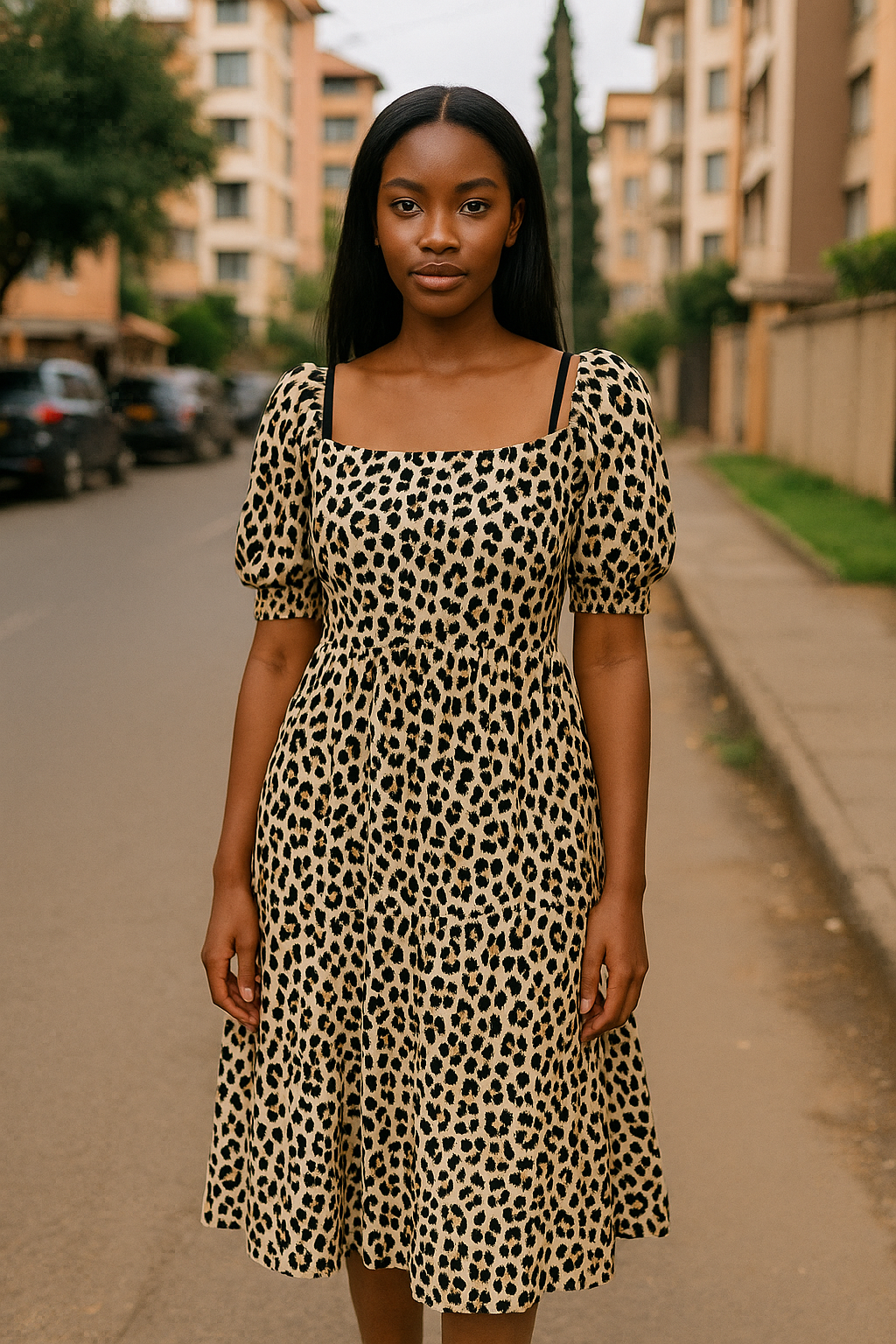 Leopard Print Smocked Midi Dress – Size: Medium (Shein)