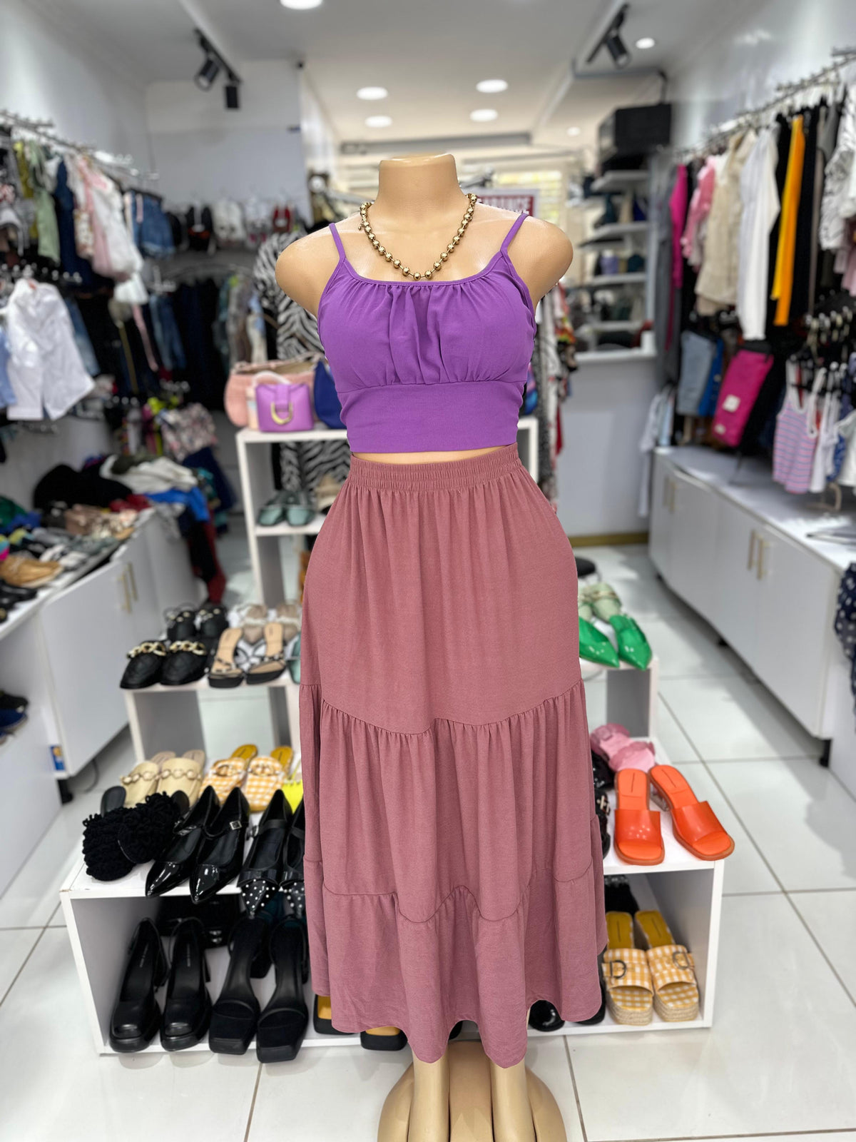 Dusty Rose Tiered Boho Midi Skirt