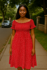 Red Polka Dot Off-Shoulder Dress – Size: Medium (Shein)