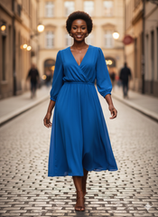 Royal Blue V-Neck A-Line Midi Dress – Size XL