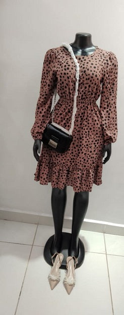 Elegant Muted Dusty Rose Polka Dot Ruffle Hem Midi Dress - Shein  (Size 6/8)