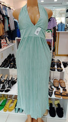 Elegant Sage Green Pleated Halter Maxi Dress - Shein ( Size - S)