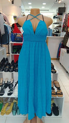 Sky Blue Smocked Halter Dress - Shein ( Size - 36)