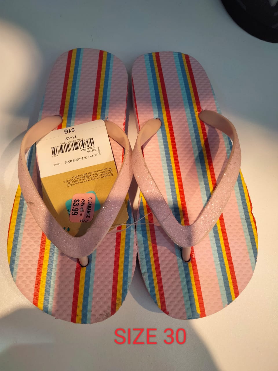Kids Rainbow Stripe Flip Flops – Size 30