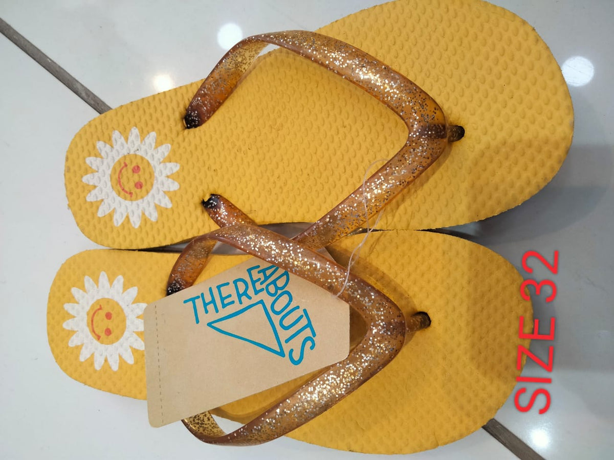 Kids Yellow Sunshine Flip Flops – Size 32