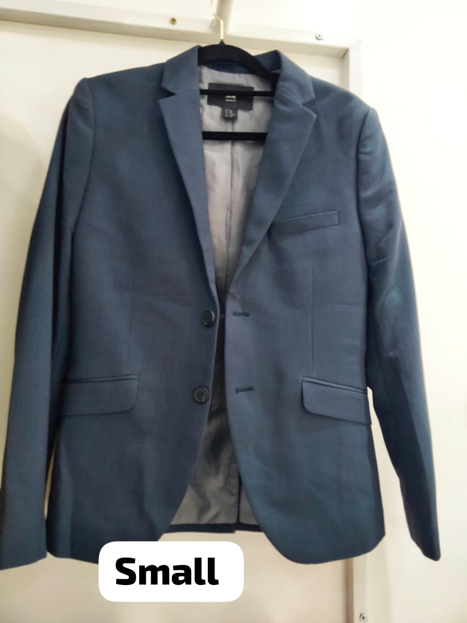 Men’s Tailored Steel Blue Essentials Blazer – Slim Fit, Size Small