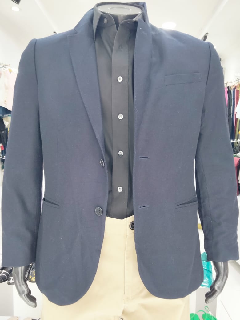 Men’s Classic Navy Blue Two-Button Blazer – Tailored Fit, Size Large