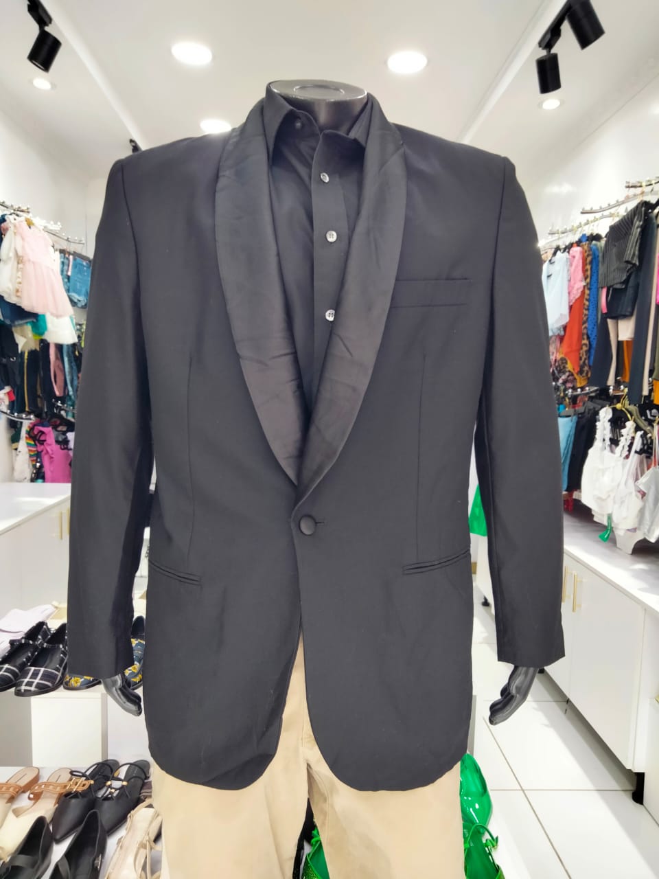 Elegant Black Evening Blazer with Satin Shawl Collar ( Size- L)