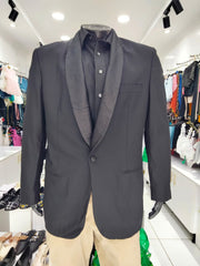 Elegant Black Evening Blazer with Satin Shawl Collar ( Size- L)