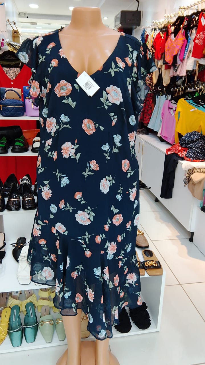 Black Floral Ruffle Hem Midi Dress – Size L