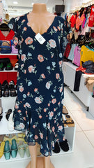 Black Floral Ruffle Hem Midi Dress – Size L