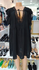 Black Boho Lace-Trim Tunic Dress – Size XL