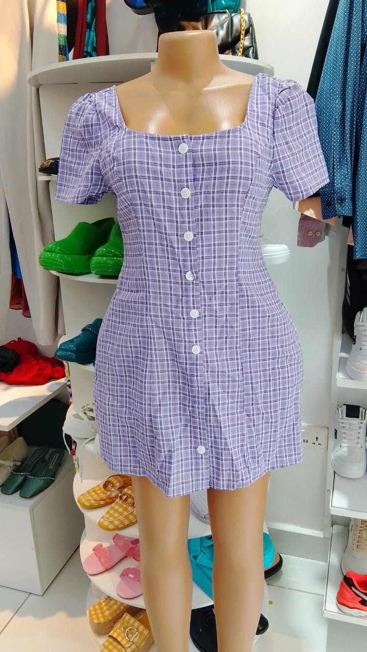 Lilac Check Button-Front Mini Dress – Shein (Size: Medium)