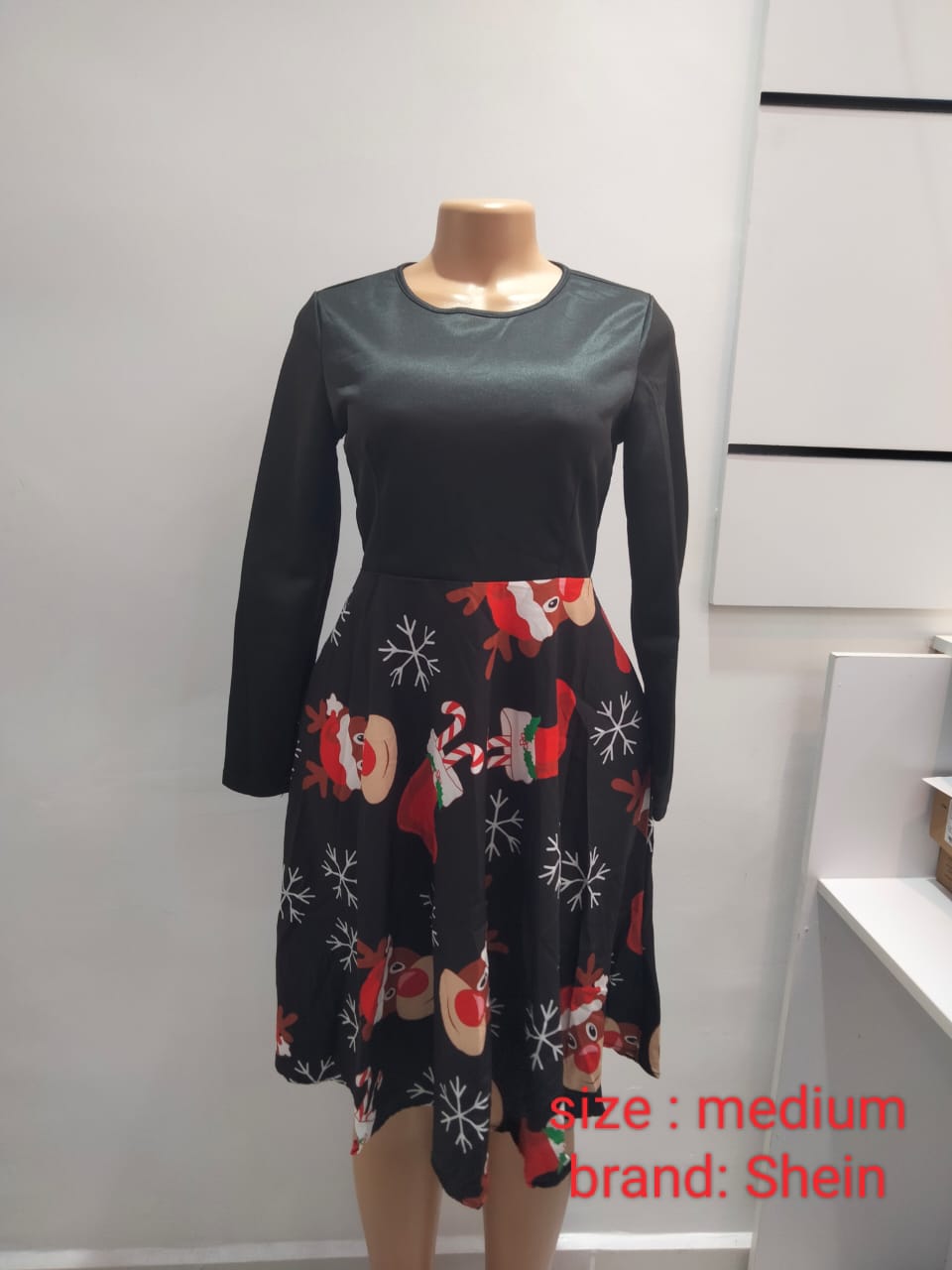 Festive Reindeer Print Dress – Shein (Size: Medium)