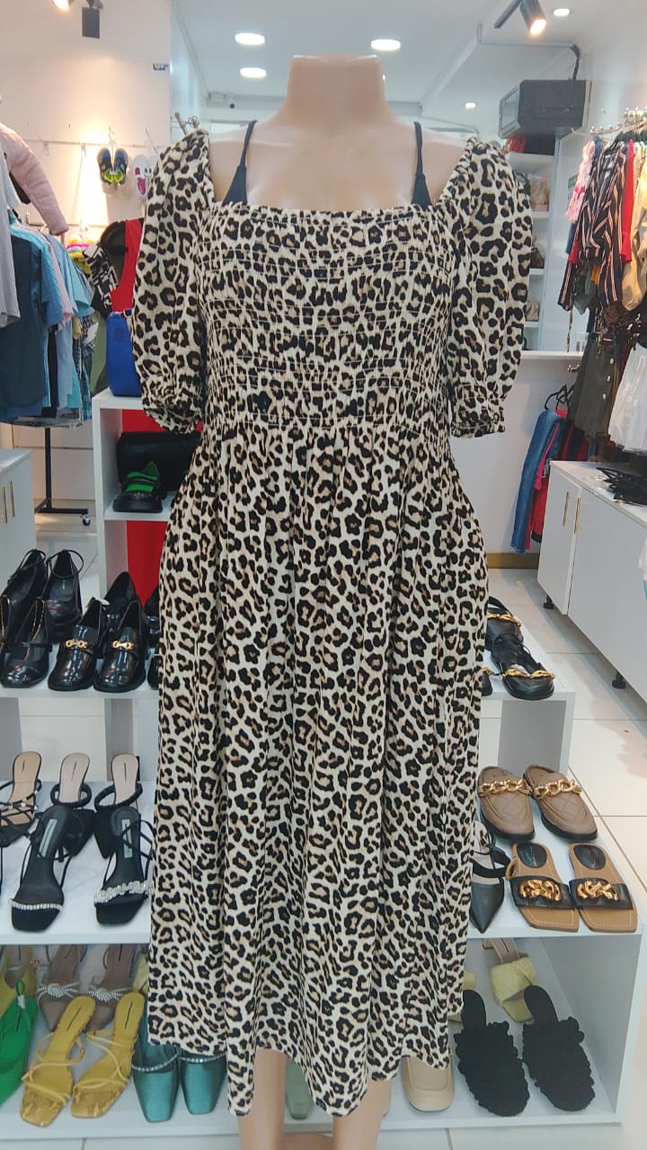 Leopard Print Smocked Midi Dress – Size: Medium (Shein)