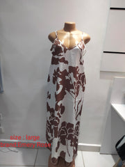 Emery Rose White & Brown Floral Maxi Dress – Size L